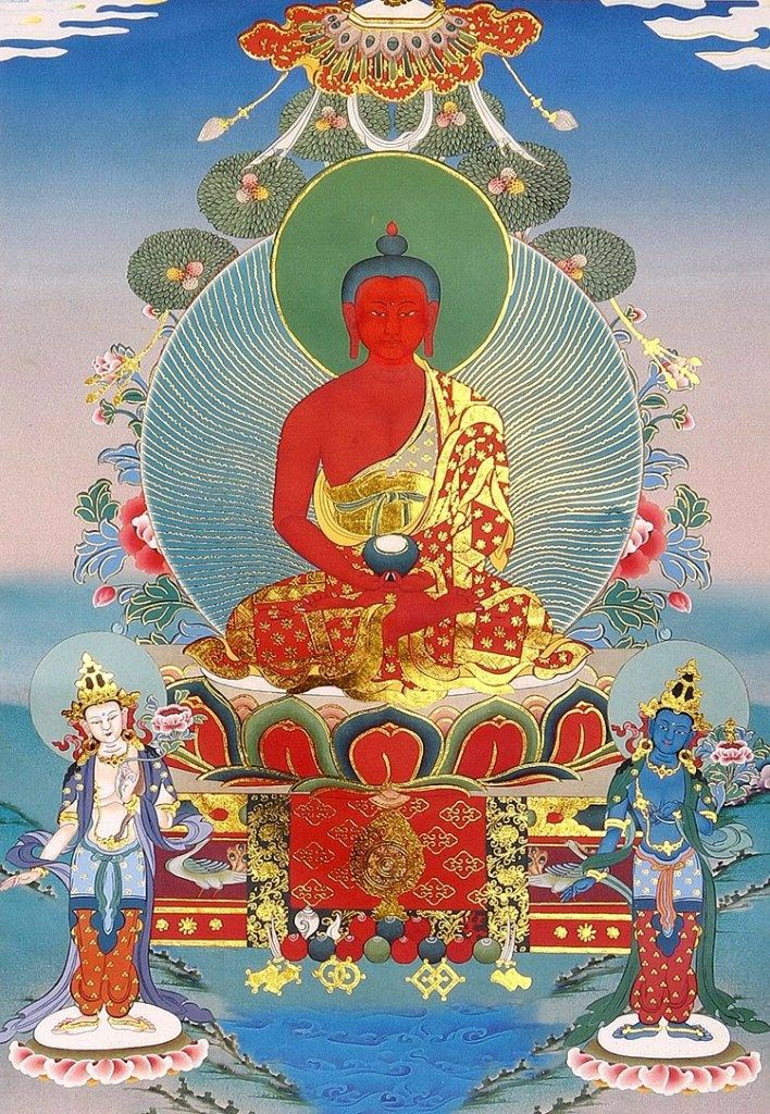 Buddha Amitabha and Bodhisattvas Chenrezig and Vajrapani